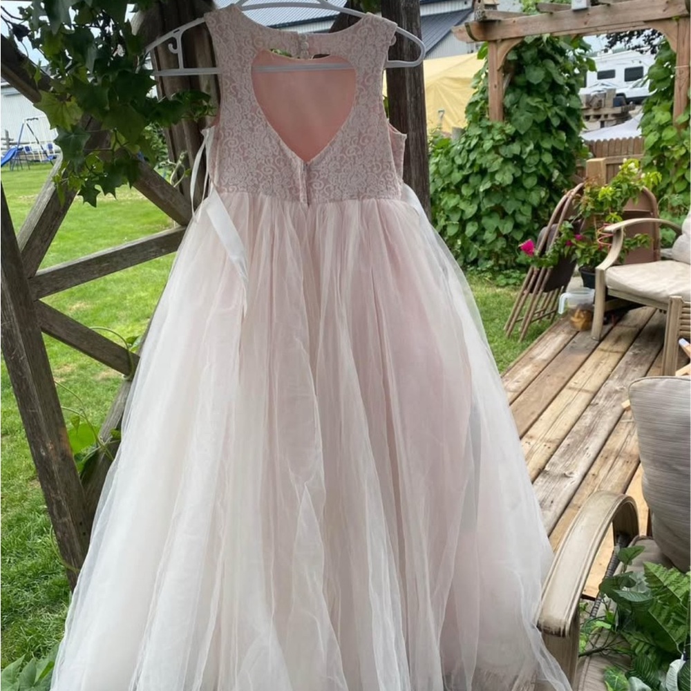 Girls Size 7 Flower Girl Dress with heart opening in back.